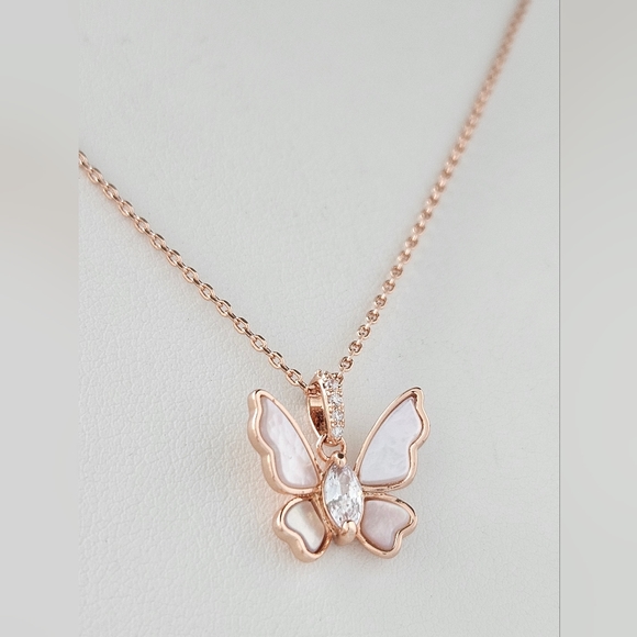 Rose Gold Butterfly Necklace with pink Mother of Pearl, Charmed Aroma - Picture 5 of 8